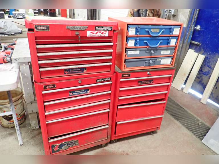 Lot of Tool Cabinets, Top Chest, Parts Organizer and Contents.