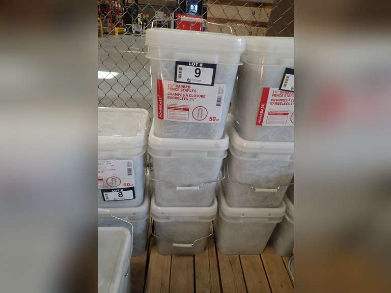 Lot of (3) Homebase 50lbs Pails 1 3/4" Barbed Fence Staples.