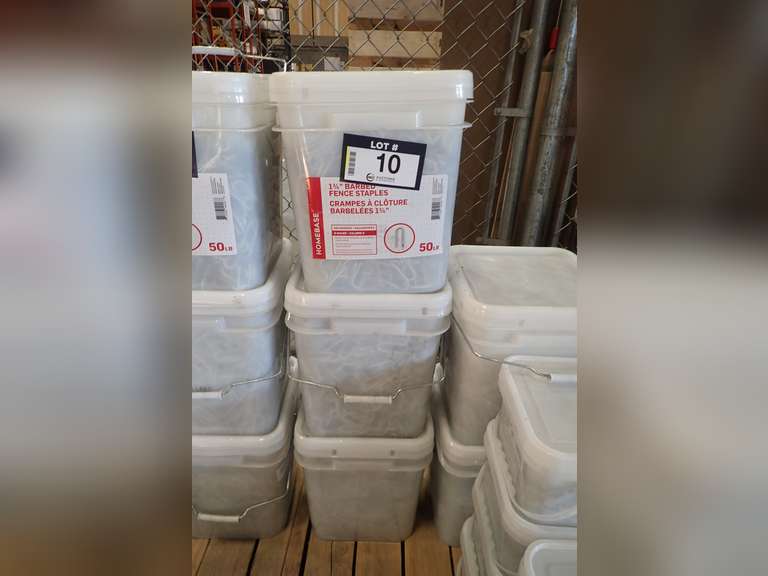Lot of (3) Homebase 50lbs Pails 1 3/4" Barbed Fence Staples.