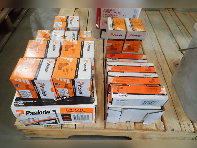 Lot of Approx. (26) Boxes Asst. Paslode Finishing Nails and (1) Box 2 3/8" x  .113 Strip Nails.