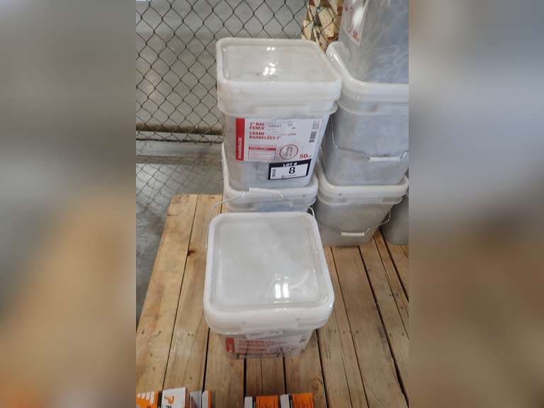 Lot of (3) Homebase 50lbs Pails 2" Barbed Fence Staples.