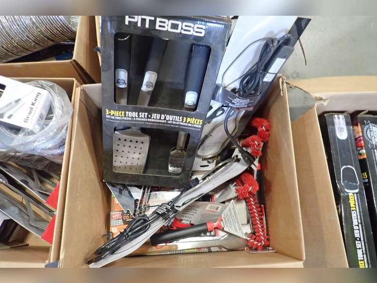 Lot of Pit Boss 3-pc BBQ Tool Set, (2) Charcoal Grill Electric Ignitors, Brushes, etc.