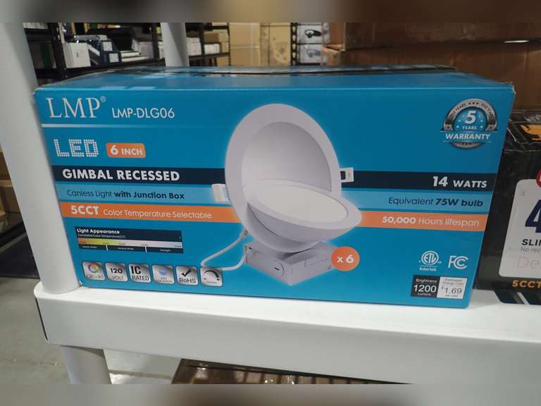LMP LMP-DLG06 6" Gimbal Recessed Canless Light w/Junction Box 6-pk.