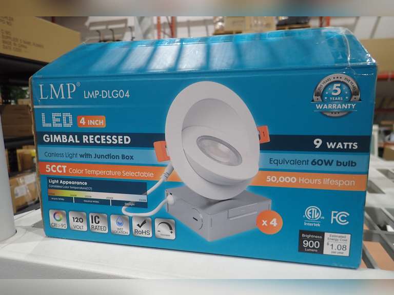 LMP LMP-DLG04 LED 4" Gimbal Recessed Canless Light w/Junction Box 4-pk.