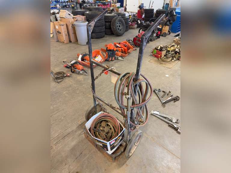 Oxy/Acetylene Cart w/ Oxy/Acetylene Line, Torches, Gauges, etc.