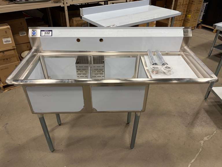 NEW STAINLESS STEEL DOUBLE WELL SINK WITH RIGHT HAND DRAIN BOARD