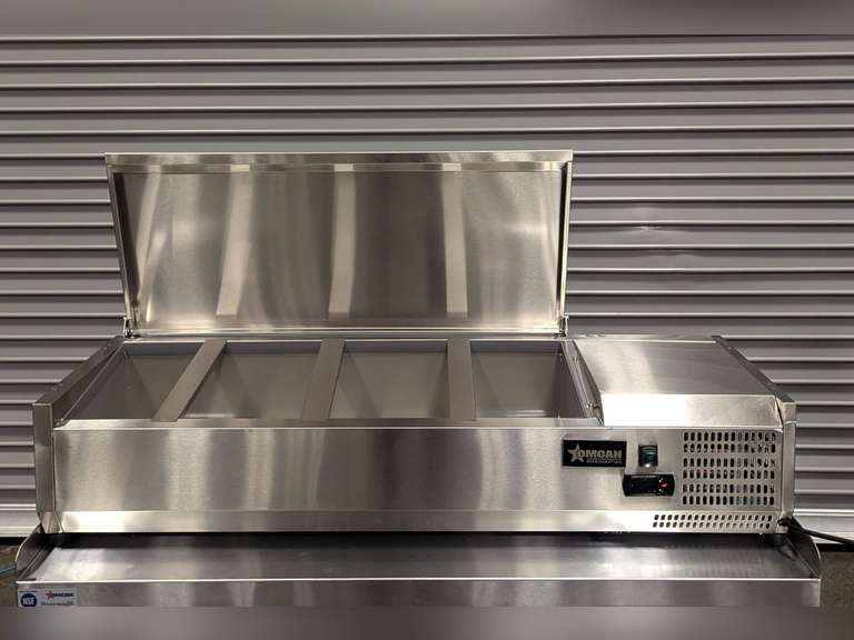 NEW 46" REFRIGERATED STAINLESS TOPPING RAIL, OMCAN 46658