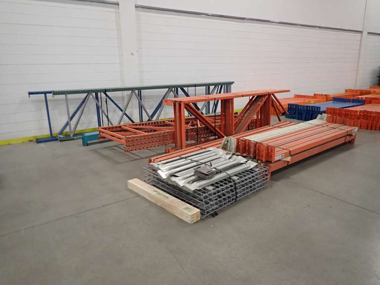 Lot of Approx. (14) Asst. Pallet Rack Uprights, (42) Asst. Crossbeams, Wire Decking and Crossbars.