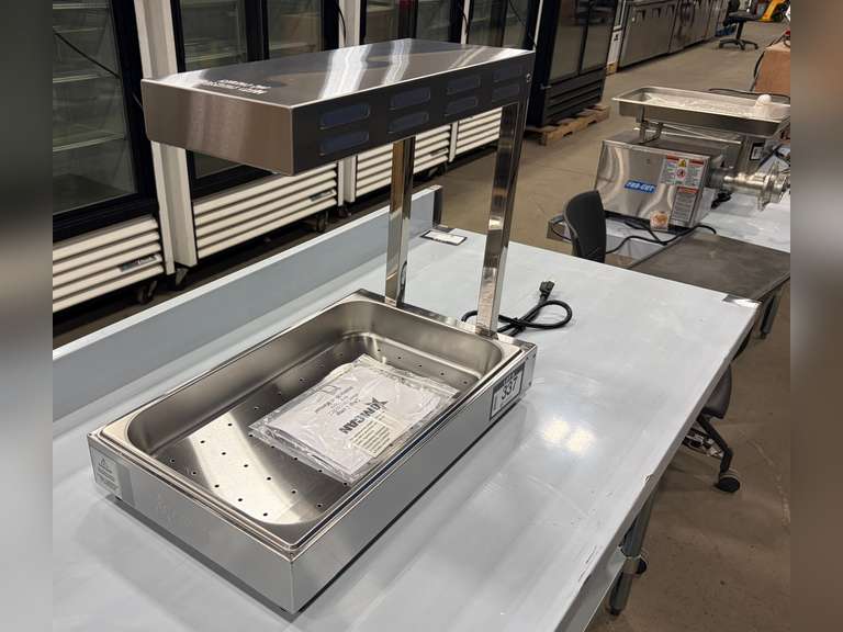 NEW COUNTERTOP CERAMIC FRY DUMP STATION WITH OVERHEAD HEAT STRIP FOOD WARMER, OMCAN 23574