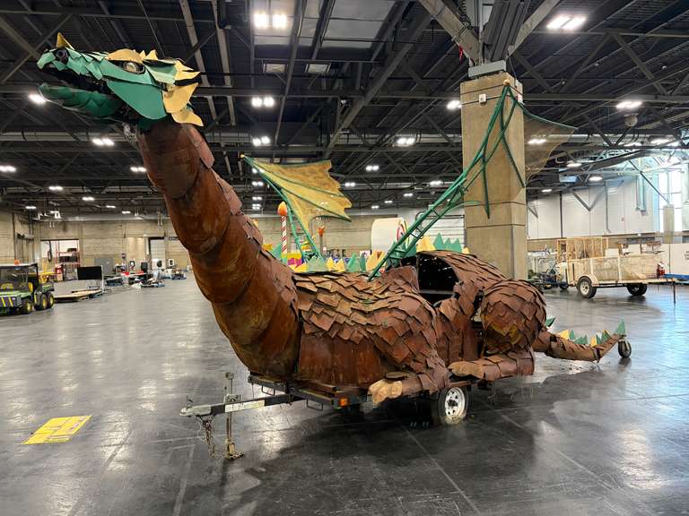 CUSTOM-BUILT DRAGON PARADE FLOAT ON SINGLE AXLE TRAILER