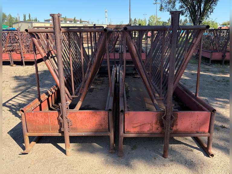 (2) 12' X 4' HEAVY-DUTY STEEL V-RACK LIVESTOCK FEEDERS