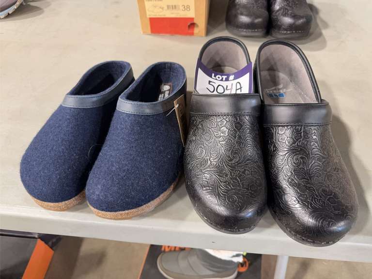Lot of (1) Pair of Haflinger Slippers Size 40 and (1) Pair of Dansko LT Slip-On Shoes Size 40
