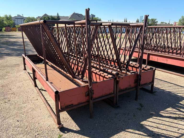 (2) 12' X 4' HEAVY-DUTY STEEL V-RACK LIVESTOCK FEEDERS