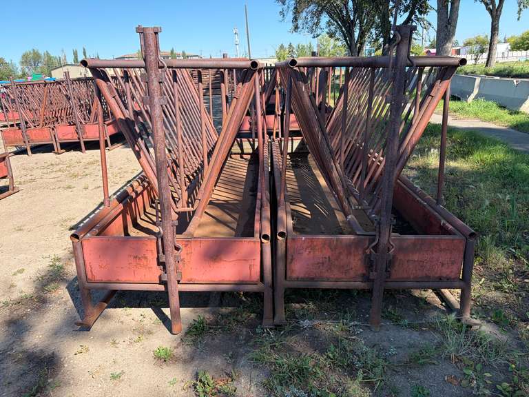 (2) 12' X 4' HEAVY-DUTY STEEL V-RACK LIVESTOCK FEEDERS