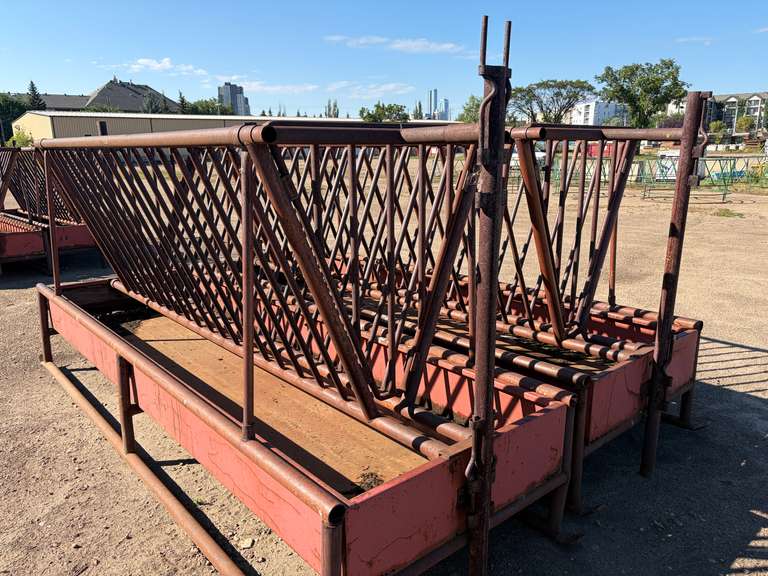 (2) 12' X 4' HEAVY-DUTY STEEL V-RACK LIVESTOCK FEEDERS