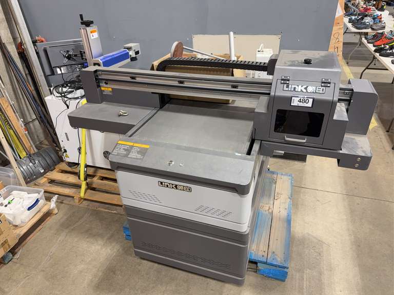 Lot of (1) 2020 Ricoh G5i UV Printer, 6.0KW, 220V and (1) 2021 HS GQ-20W Laser Marking Machine