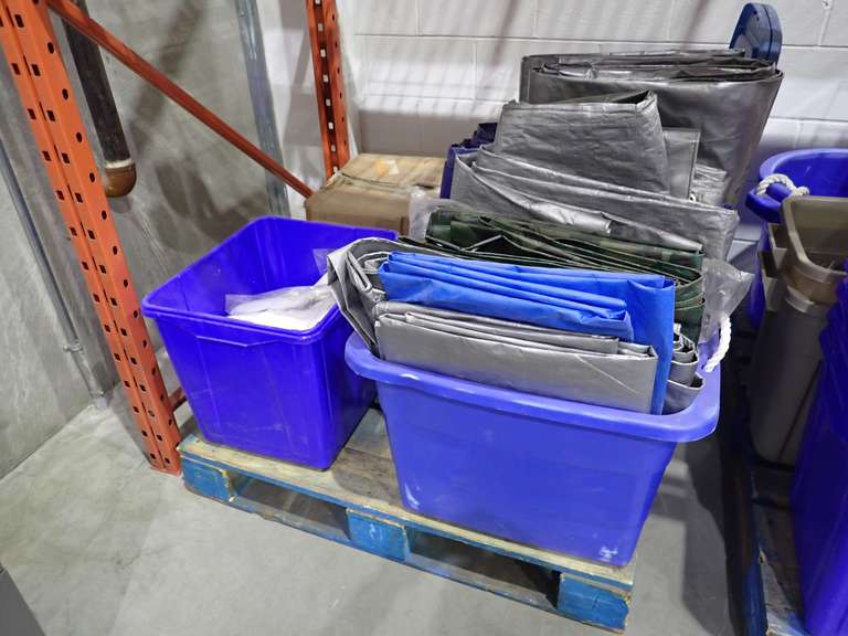 Lot of Asst. Plastic Totes, Tarps, etc.