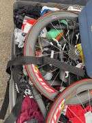 Assorted Sports Gear, Bike/Running Shoes, and Disassembled Bicycle