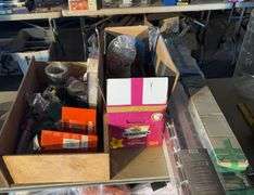 Assorted Blinds, Ceiling Fan & Box of Misc.