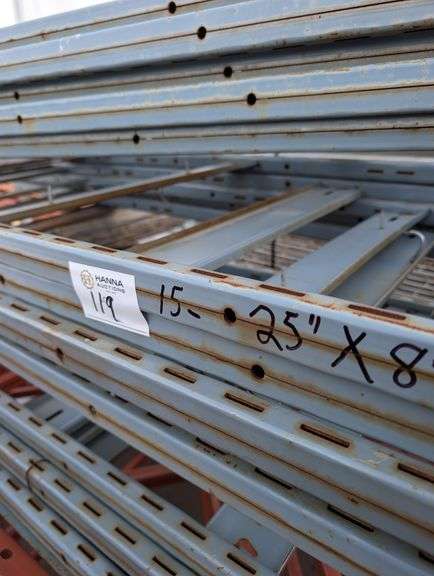 (15) Pallet Rack Uprights (25" x 8') with Cross Beams