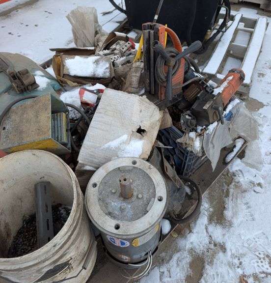 Pallet of Miscellaneous Electric Motors, Magnetic Drill, Breakers & Hardware