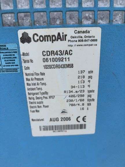CompAir CDR43/AC Refrigerated Air Dryer – 137 SCFM, 230V, ADS 93 Controller