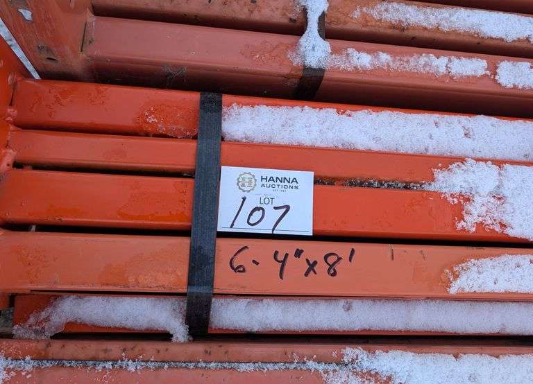 6 Heavy-Duty Pallet Rack Beams – 4" x 8', Orange