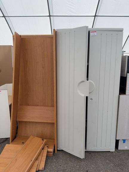 Plastic Storage Unit w/ Iron & Board and Wooden Shelves (2x)