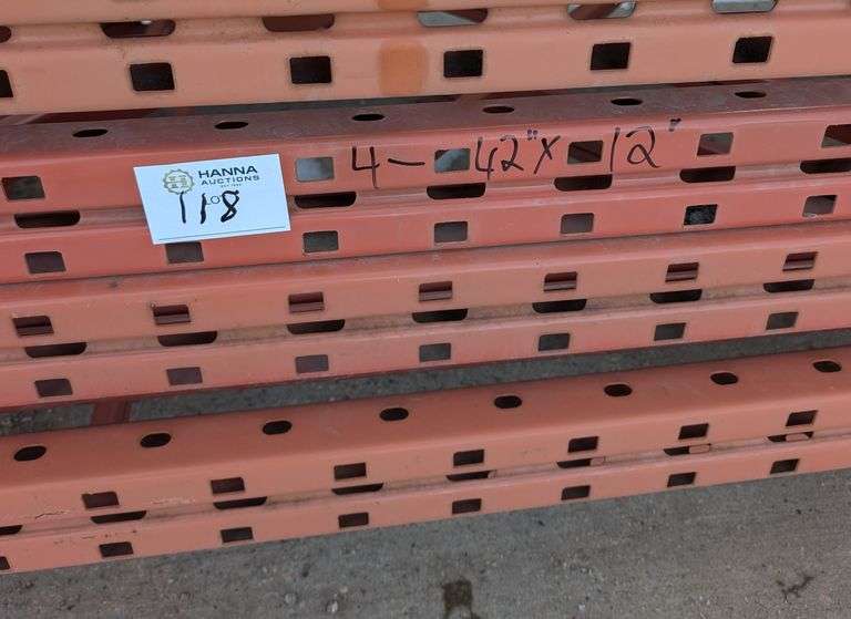 (4) Heavy-Duty Pallet Rack Uprights (42" x 12')