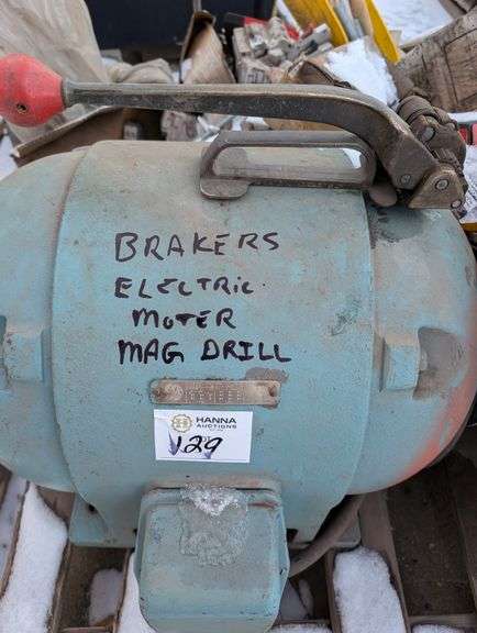 Pallet of Miscellaneous Electric Motors, Magnetic Drill, Breakers & Hardware