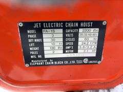 JET Electric Chain Hoist – 1 Ton Capacity, Model FA-1S, 3-Phase, 220/440V