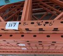(8) Heavy-Duty Pallet Rack Uprights (36" x 8')