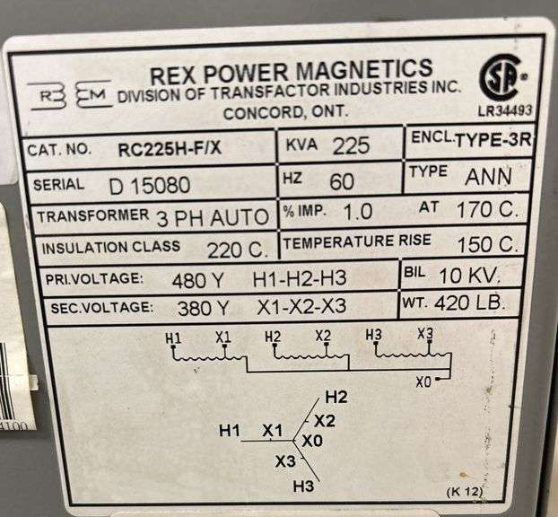 Rex Power Magnetics 3-Phase 225 KVA Transformer
