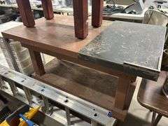 1 Large Work Bench with Removable Metal Plate for Welding (55"W x 31"D x 36"H), 1 Smaller Work Bench