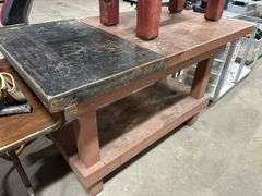1 Large Work Bench with Removable Metal Plate for Welding (55"W x 31"D x 36"H), 1 Smaller Work Bench