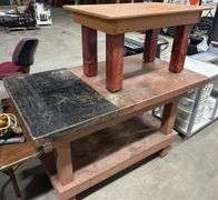 1 Large Work Bench with Removable Metal Plate for Welding (55"W x 31"D x 36"H), 1 Smaller Work Bench