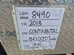 2013 Continental Cargo 8ft Enclosed Trailer (Complete with Wheel Chock & Spare Tire)