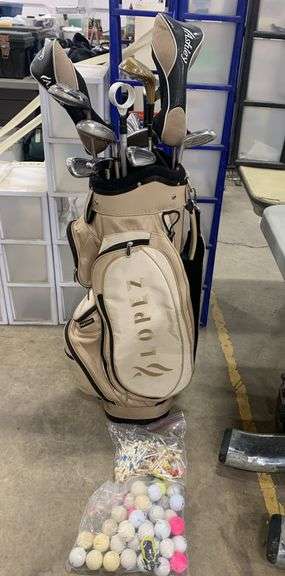 Golf Bag w/ a Set of Golf Clubs(Ashley Brand)and Golf Balls and Golf Tees