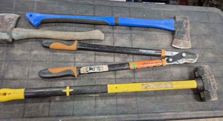 Sledge Hammer, Pruning Sheers, Long Handle Axe and Short Handle Axe