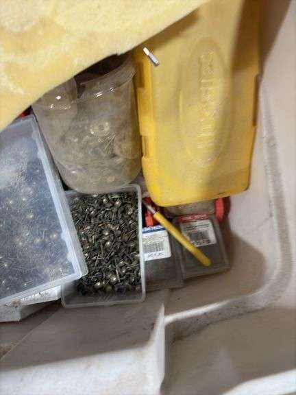 Bin of Assorted Upholstery Supplies