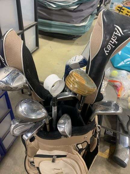 Golf Bag w/ a Set of Golf Clubs(Ashley Brand)and Golf Balls and Golf Tees