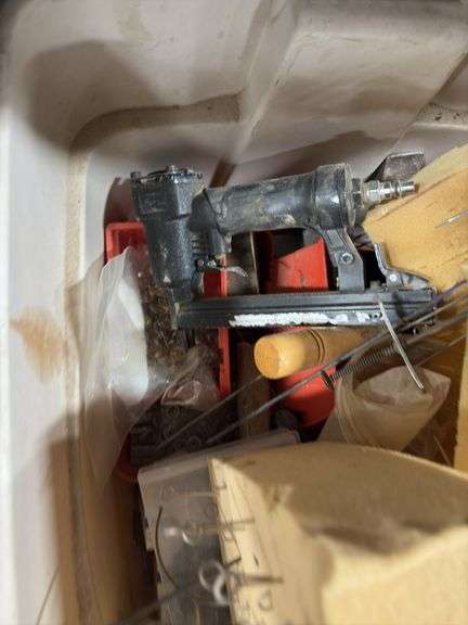 Bin of Assorted Upholstery Supplies