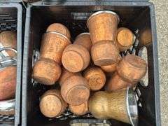 Pallet with 9 Milk Crates with an Assortment of Serving Dishes, Cups, Wire Baskets, etc.