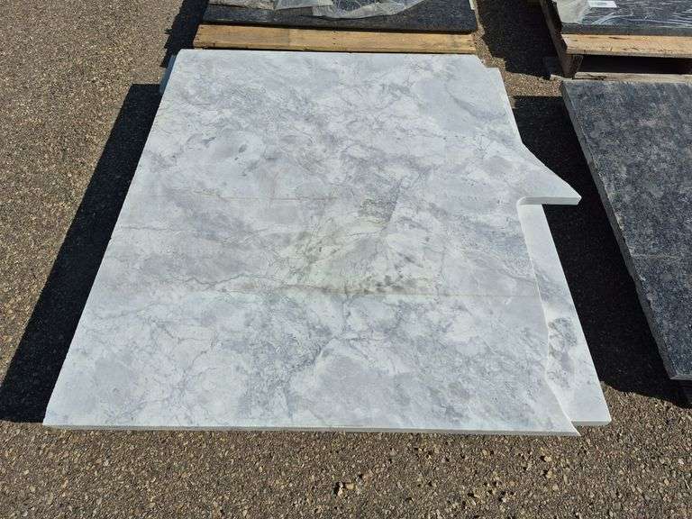 2 Slabs of Granite (Both White with Light and Dark Grey Veining Pattern)