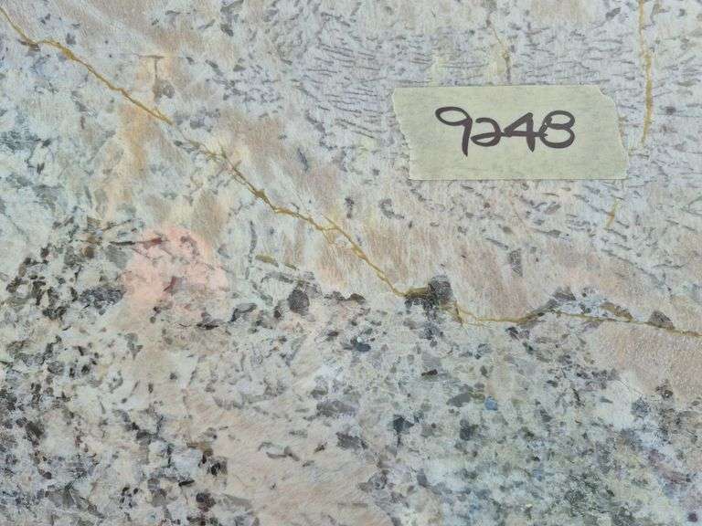Slab of Granite L-Shaped (White with Black/Grey/Beige Veining/Marbling Pattern)