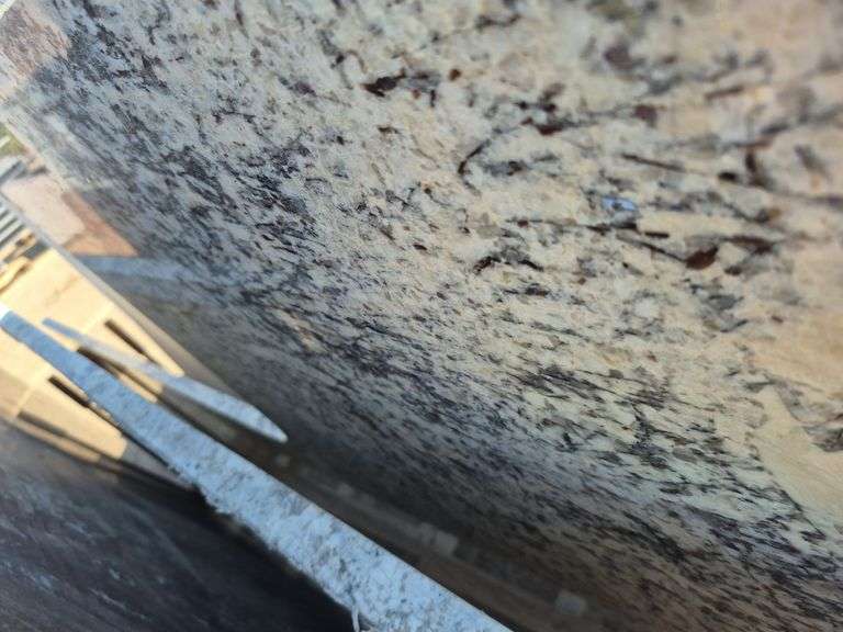 Slab of Granite L-Shaped (White with Black/Grey/Beige Veining/Marbling Pattern)