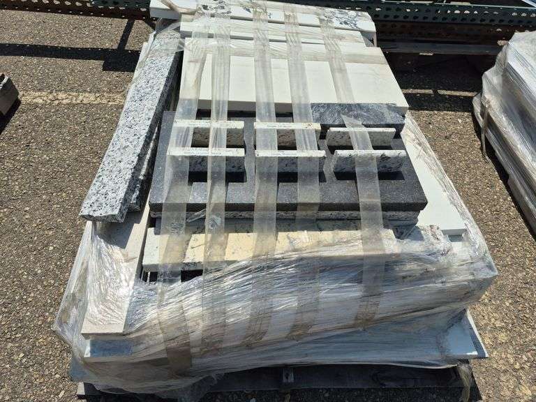 Pallet of Assorted Granite Slabs of Varying Shapes, Sizes and Colors