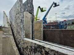 Slab of Granite Irregular Shape (White/Grey/Beige/Black Veining/Speckling Pattern)