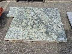 Slab of Granite Irregular Shape (Green/Beige/White/Grey Veining Pattern)