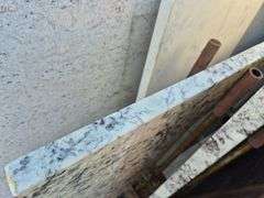 Slab of Granite L-Shaped (White with Black/Grey/Beige Veining/Marbling Pattern)